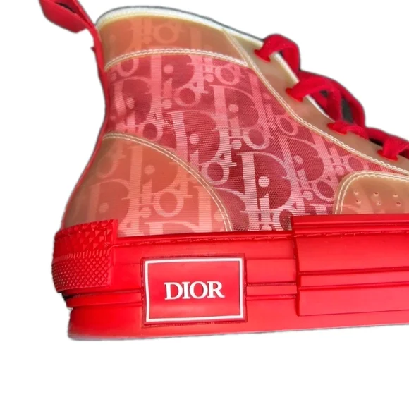 Dior Technical Canvas Oblique B23 Red High Top Sneakers EU 46 US Men's Size 12 - Picture 6 of 10